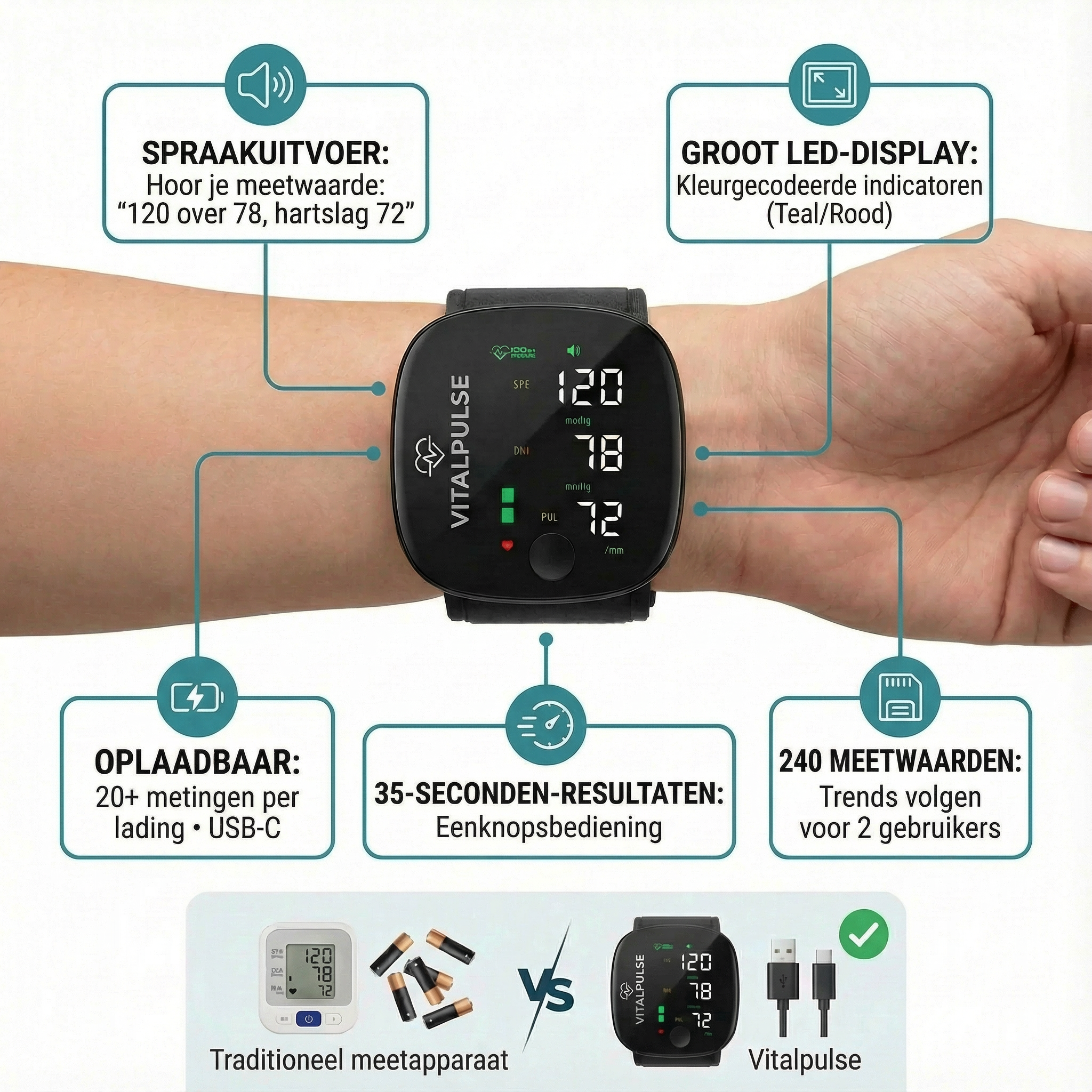 Vitalpuls Pro 2.0 mit App, Speicher & Arrhythmie-Erkennung